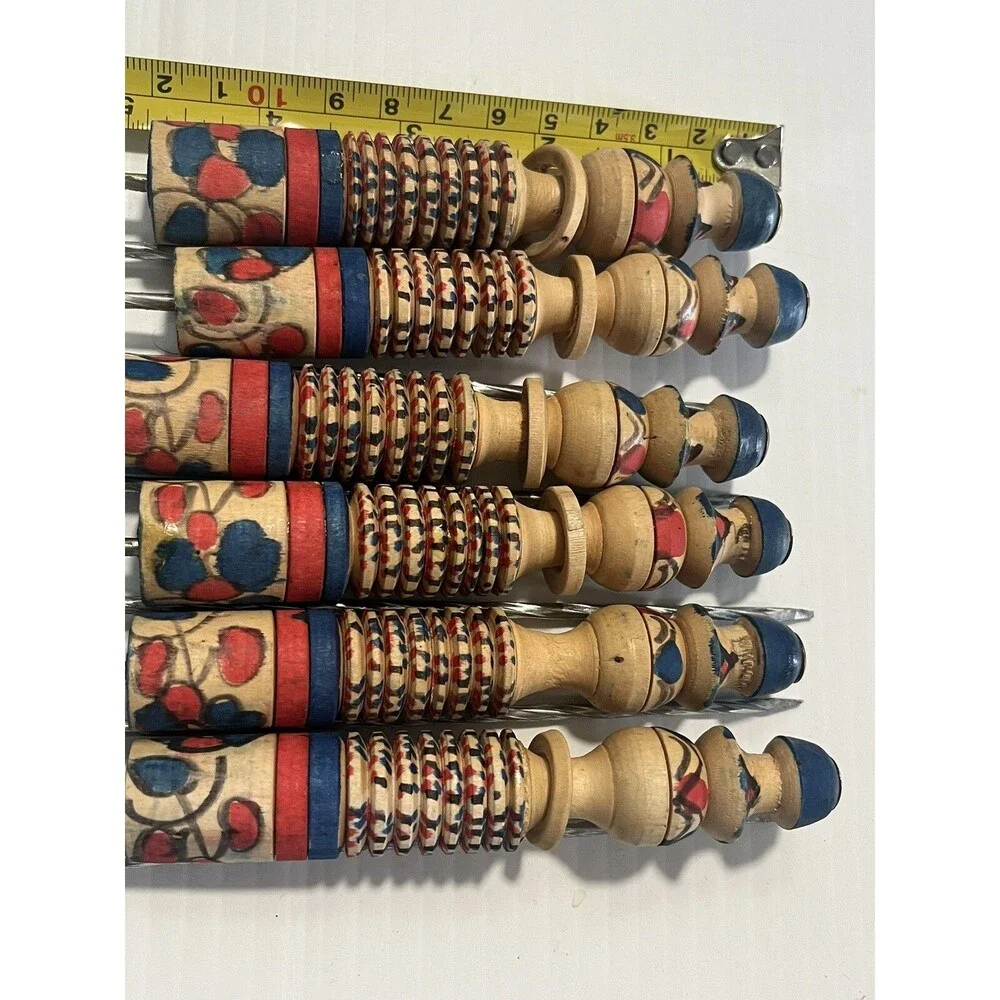 French Metal Wood Skewers Meat BBQ Sweet Stick Candy Kabab Grill Tool Vintage